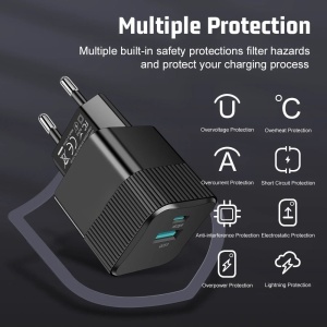Incarcator Priza Fast Charge 25W, 1xType-C, 1xUSB, SKYDDAR INNOVATION CHPD216, set cu sticker, Alb - Img 4