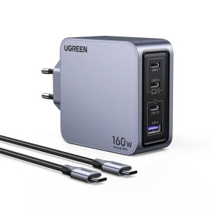 Incarcator USB, Type-C, GaN, 160W, 3A, Cablu Inclus, 1.5m, Ugreen Nexode Pro X763 - Gri - Img 2