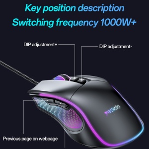 Mouse gaming cu fir, Optic, 7200 DPI, 7 Butoane, RGB, USB, Yesido, Negru - Img 6
