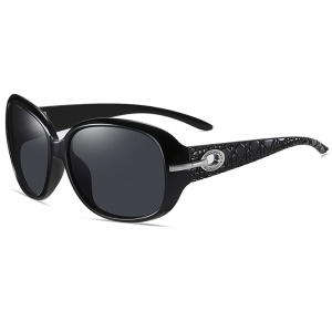 Ochelari de soare dama, protectie UV, rotunzi, Filtru UV 400, design rama, set cu sticker, Negru