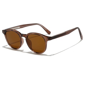 Ochelari de Soare Unisex, Protectie UV, Usori, Ramme TR90, Desing Rotund, set cu sticker, Model 99046, Maro