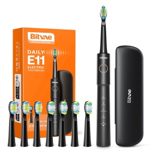 Periuta de dinti electrica D2 cu tehnologie ultrasonica, 5 moduri, 8 capete de schimb, rezistenta la apa, E11, Negru