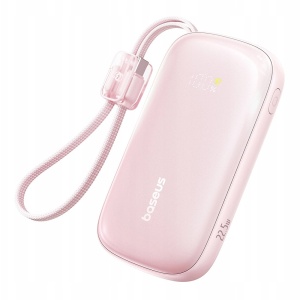 Power Bank 10000mAh 22.5W cu Cablu Detasabil, USB + USB-C, Fast Charging, Baseus EnerFill FC21 Qpow 3 Ultra, Roz