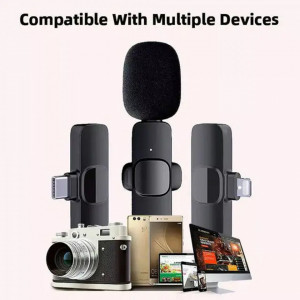 Set 2 Microfoane tip Lavaliera profesionala, Type-C, Bluetooth, plug & play, functie schimbare voce, Skyddar Vlog - Negru - Img 5