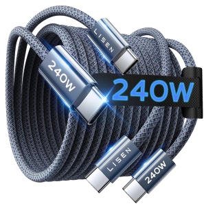 Set 2x Cablu Date, Type-C 240W, Lungime 2m, Nylon Impletit, Lisen YL0123070023, Albastru Inchis