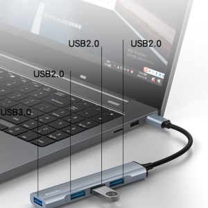 Statie de andocare 4in1, USB-C la 1x USB 3.0, 3x USB 2.0, 5Gbps, Aluminiu, Yesido, Gri - Img 3
