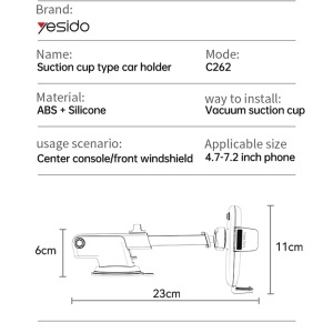 Suport auto telefon, Gravity Grip, Bord si parbriz, Brat ajustabil, Yesido, Negru - Img 6