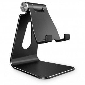 Suport birou din aluminiu pliabil, telefon / tableta, Techsuit (Z4a) - Negru