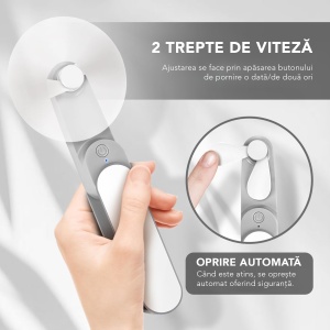 Ventilator Portabil Mini, de Poseta, de Birou, de Mana, Silentios, Pliabil, 1200mAh, SKDR NiniFan - Alb - Img 3