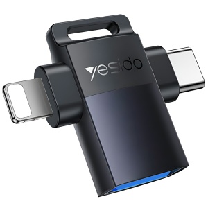 Adaptor OTG, USB la Lightning si Type-C, 5Gbps, Aliaj Aluminiu, Yesido, Argintiu