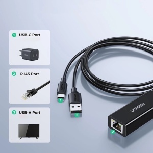 Adaptor pentru Internet, USB, USB-C la RJ45, 100Mbps, Indicator LED, Ugreen CR110, Negru - Img 4