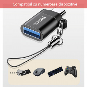 Adaptor Type-C la USB 3.0, Plug & Play, 5Gbps, Yesido (GS06) - Negru - Img 3
