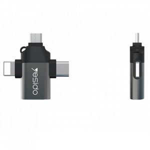 Adaptor USB 3.0 la Lightning, Micro-Usb, Type-C, 480Mbps, Yesido (GS15) - Negru - Img 2