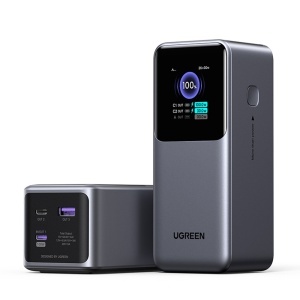 Baterie Externa cu Display Digital, 20000mAh,USB, 2x Type-C, 130W, QC, PD, 5V/3A, Ugreen PB721 - Gri