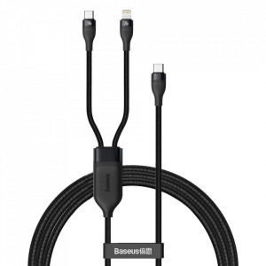 Cablu de date 2in1 Type-C la Type-C / Lightning, 100W, 1.2m, Baseus Flash Series (CA1T2-F01) - Negru - Img 1