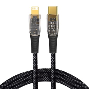 Cablu de Date Fast cu Mufe Type-C, Lightning, 27W, 1.2m - Lito Transparent (LD01) - Black