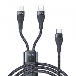 Cablu de Date Type-C la Type-C, Lightning - Yesido (CA87) - Black - Img 1
