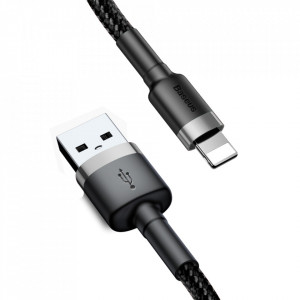 Cablu de date USB la Lightning, 1.5A, 2m, Cafule Baseus (CALKLF-CG1) - Gri Negru