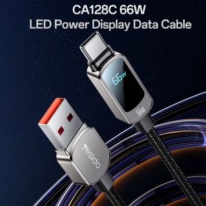 Cablu de date, USB la Type-C, 66W, Display LED, 1.2m, Yesido, Negru - Img 2