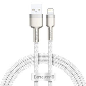Cablu iPhone USB-A la Lightning, 2.4A, 480Mbps, 1m, Transfer si Incarcare Stabilă, Baseus Cafule Series Metal CALJK, Alb