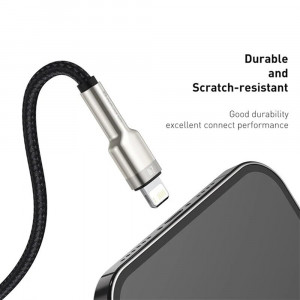 Cablu USB la Lightning, 2.4A, 480Mbps, 25cm - Baseus Cafule Series Metal (CALJK-01) - Black - Img 3