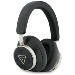 Casti Wireless Bluetooth cu ANC, Guess, Design On-Ear, Piele Eco, Wireless Headphones 4G Triangle Logo, Negru
