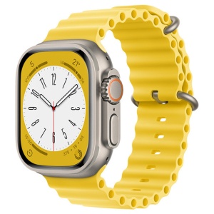 Curea pentru Apple Watch 42/44/45/46/49mm din Silicon, set cu sticker, Model W38, Galben