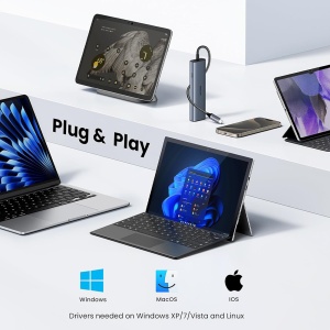 Hub Type-C to 2x USB, 2x USB-C, RJ45, Plug & Play, 10Gbps, Ugreen CM512, Gri - Img 6