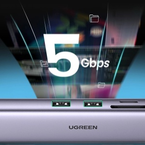 Hub USB-C, 2x USB, HDMI, RJ45, TF, SD Card, 4K, 100W, Ugreen, Gri - Img 3