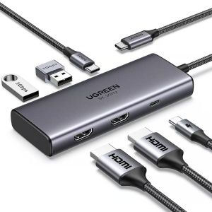 Hub USB-C la 2x USB, 2x HDMI, 2x Type-C, 5Gpbs, PD100W, Ugreen, Gri - Img 2
