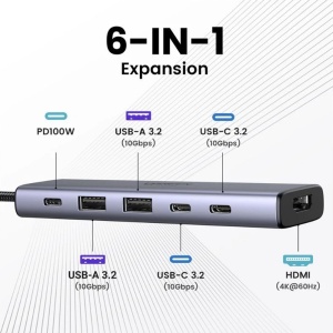Hub USB-C la 3x Type-C, 2x USB3.2, HDMI, PD100W, 10 Gbps, 4K@60Hz, Ugreen, Gri - Img 3