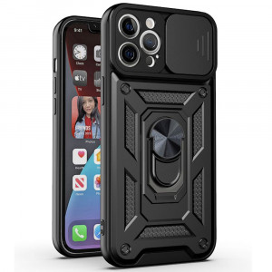 Husa iPhone 12 Pro Max cu inel magnetic, Techsuit CamShield - Negru - Img 1