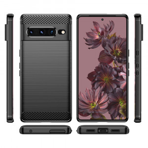 Husa pentru Google Pixel 7 Pro din silicon, Slim, cu textura Fibra Carbon - Negru - Img 4