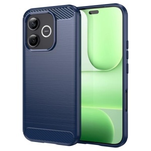 Husa pentru Honor 600 Lite din Silicon Slim, cu textura Fibra Carbon, set cu sticker, Carbon Silicone, Albastru