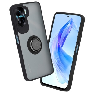 Husa pentru Honor 90 Lite, SKYDDAR INNOVATION, Glinth cu Inel Rotativ 360° Magnetic, Negru, set cu sticker
