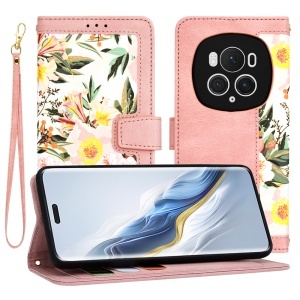 Husa pentru Honor Magic6 Pro, SKYDDAR INNOVATION, Flipcraft din Piele Ecologică, Stand Integrat, Buzunare pentru Carduri, set cu sticker, Roz