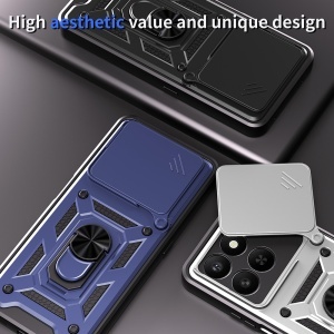 Husa pentru Honor X5c Plus, SKYDDAR INNOVATION, CamShield, Inel magnetic, set cu sticker, Albastru - Img 3