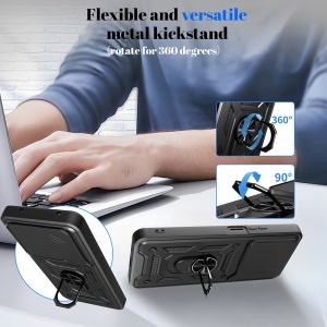 Husa pentru Honor X5c Plus, SKYDDAR INNOVATION, CamShield, Inel magnetic, set cu sticker, Albastru - Img 5