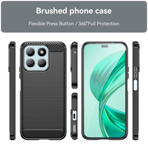 Husa pentru Honor X8c, SKYDDAR INNOVATION, Carbon Silicone, din Silicon Premium, Slim, cu textura Fibra Carbon, Albastru, set cu sticker - Img 2
