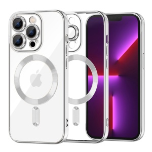 Husa pentru iPhone 13 Pro, SKYDDAR INNOVATION, Luxury Shield Magsafe, Protectie Antisoc, Argintiu, set cu sticker