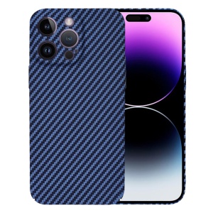 Husa pentru iPhone 14 Pro Max, Finisaj Premium cu Textura de Carbon, Design Elegant, SKDR CarbonFlex - Cyan