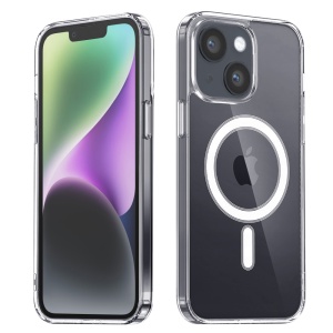 Husa pentru iPhone 14, SKYDDAR INNOVATION, MagSafe Pro din silicon, set cu sticker, Transparenta