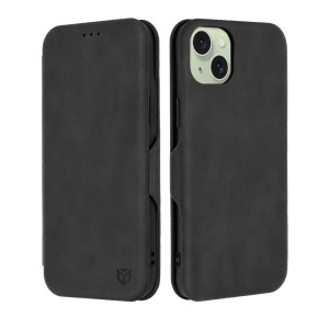 Husa pentru iPhone 15 Plus, SKYDDAR INNOVATION, Safe Wallet tip carte din Piele Ecologica, Suport Carduri, Inchidere Magnetica, Negru, set cu sticker  - Img 1
