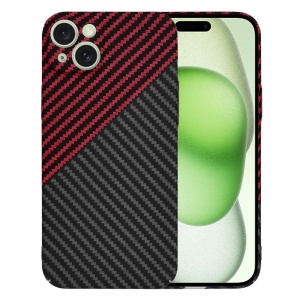 Husa pentru iPhone 15 Plus, SKYDDAR INNOVATION, textura carbon, Carbonite FiberShell, Rosu inchis, set cu sticker