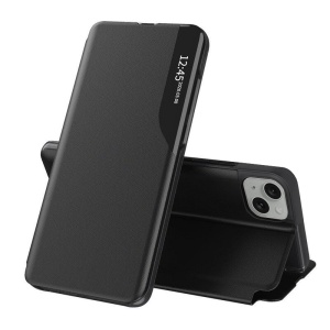 Husa pentru iPhone 15 Plus, tip carte, set cu sticker, eFold, Negru