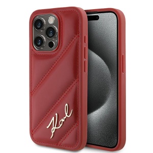 Husa pentru iPhone 15 Pro, Diagonal Quilted Script, Karl Lagerfeld - Rosu