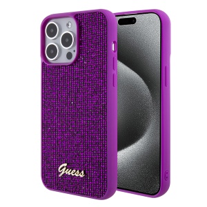 Husa pentru iPhone 15 Pro, Disco Metal Logo, Guess, Fucsia
