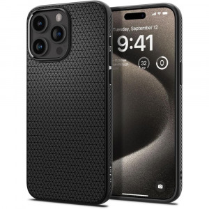 Husa pentru iPhone 15 Pro Max, Spigen Liquid Air - Negru Mat - Img 1