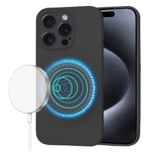 Husa pentru iPhone 15 Pro, SKYDDAR INNOVATION, din Silicon Catifelat, SoftFlex Magsafe, Negru, set cu sticker