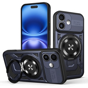 Husa pentru iPhone 16, Inel Magnetic, Antisoc, set cu sticker, RuggedCam, Albastru